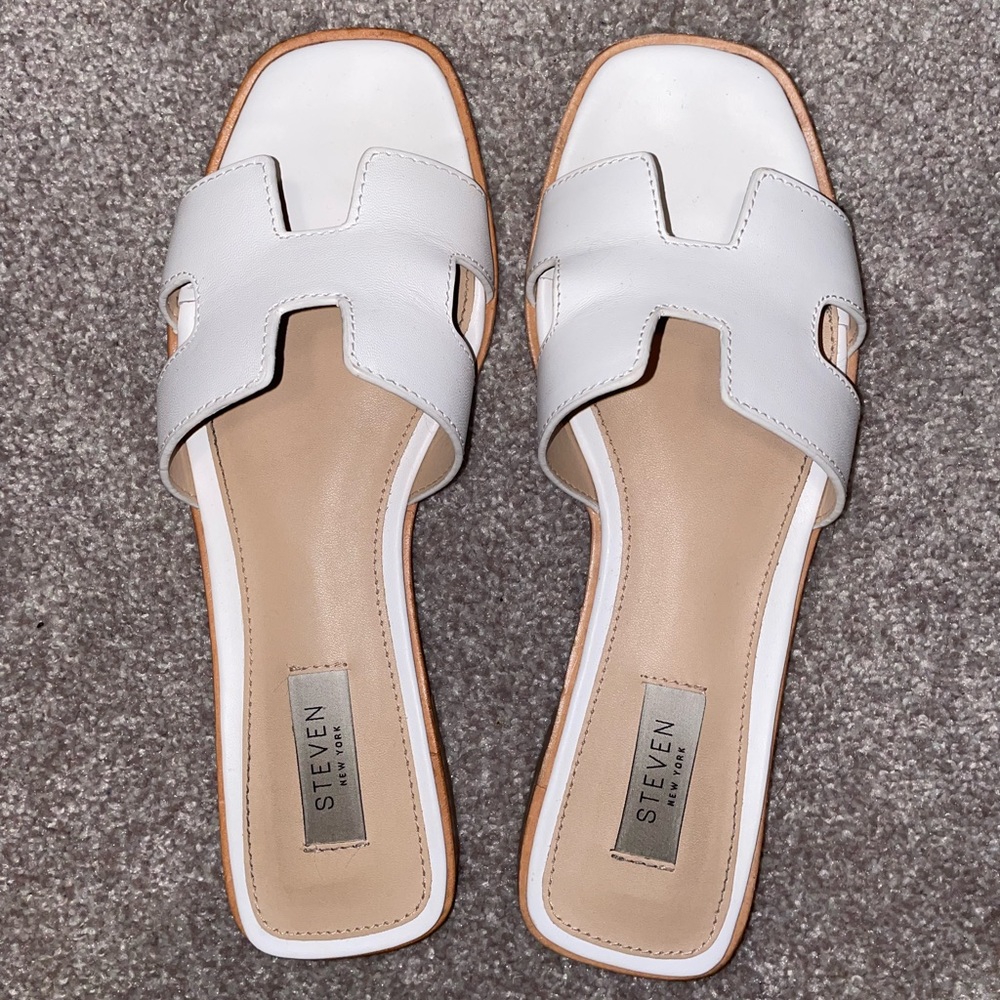 White Steve Madden Hayden Leather Sandals